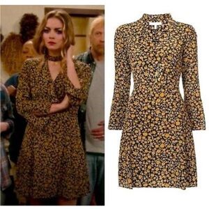 Derek Lam 10 Crosby Cascade Abstract Floral Silk Band Neck Dress with Ruffles 0